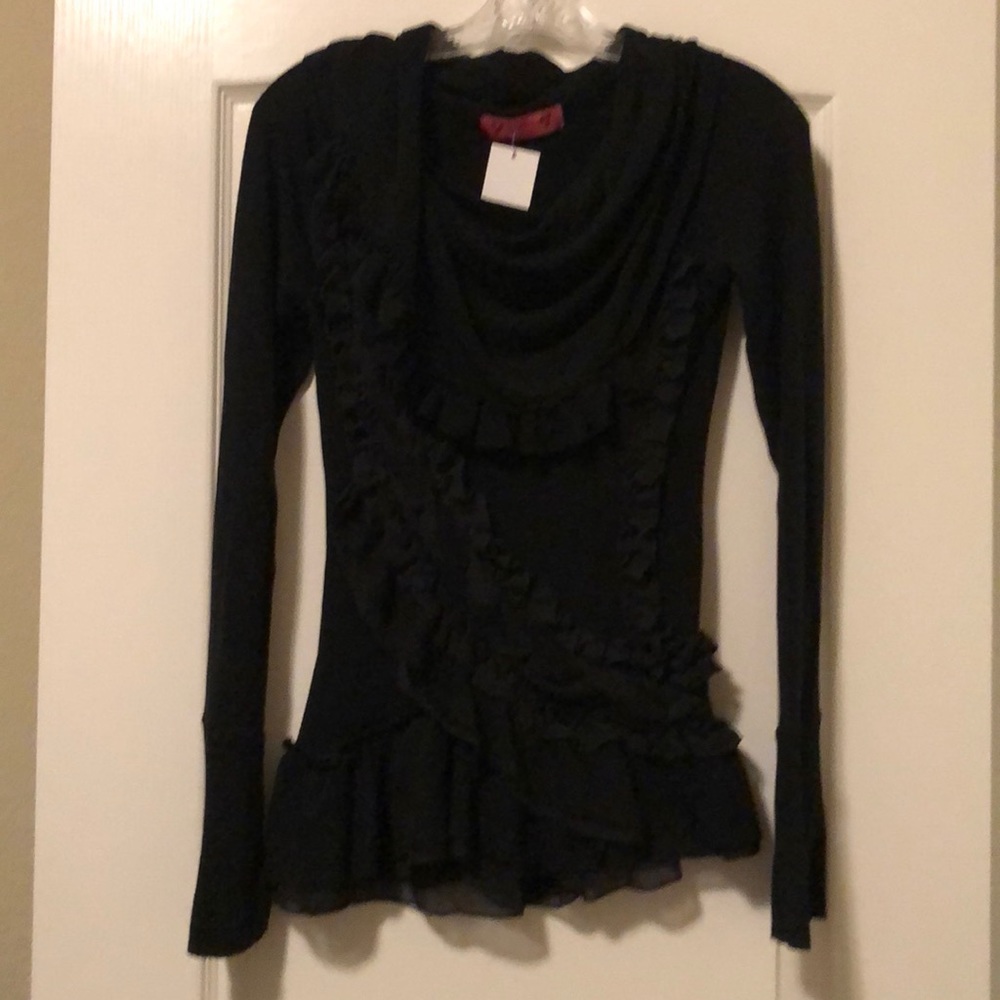 Black lightweight knit ruffle top NWT!